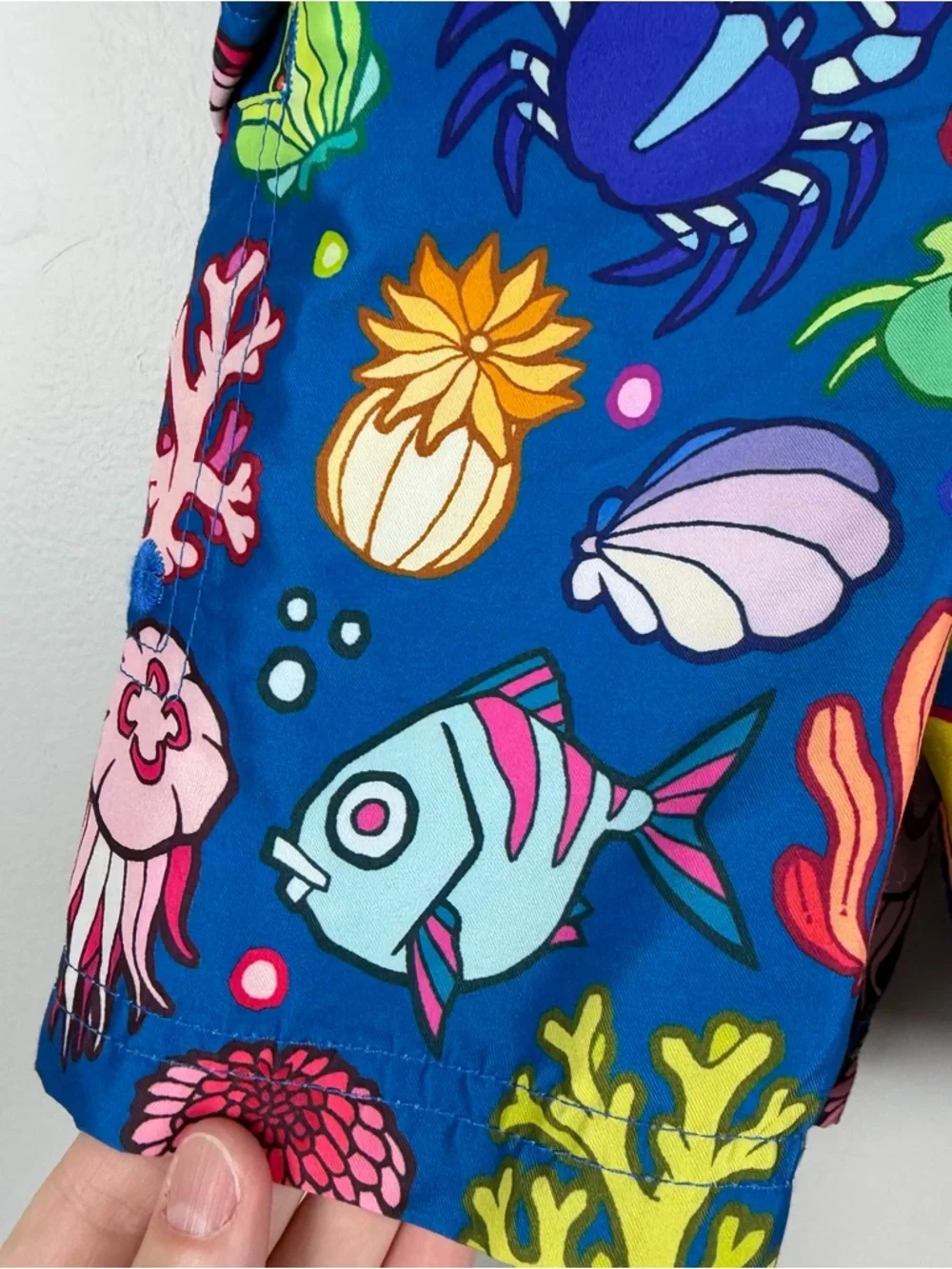 Boy's Spicy Tuna Blue Shells Fish Swim Shorts Lined Trunks Starfish Ocean 3T